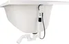The underside of a white bathtub with its drain and overflow assembly visible. Produktbild-Vorschau