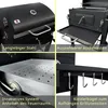 A collage of four close-up images showcasing different features of a black charcoal grill. Podgląd zdjęcia produktu