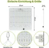 Collage showing a plant grow light with dimensions, a hanging mechanism, a close-up of the LEDs with water droplets, and a connector. Náhľad obrázku produktu