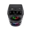 A black portable speaker with LED lights is shown against a white background. Podgląd zdjęcia produktu