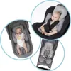 Collage showing a baby in a stroller, a car seat, and a different stroller, all with a gray and black padded insert. Produktbild-Vorschau