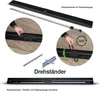 Collage of images showing a black retractable screen and its accessories, with close-ups of assembly and a 360-degree rotation indicator. Anteprima dell’immagine prodotto