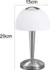 A white LED table lamp with a silver base and stem, shown on a white background with dimensions indicated. Produktbild-Vorschau