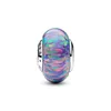 A single Pandora charm bead with a swirling, iridescent opal-like pattern in shades of purple, pink, blue, and green. The bead has a silver-colored metal core with visible text on one side. Anteprima dell’immagine prodotto