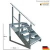 A galvanized steel staircase with a railing, shown against a white background with dimensions indicated. Podgląd zdjęcia produktu