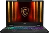 A black MSI gaming laptop is shown from the front with its screen displaying a dragon logo and colorful vertical lights. The keyboard is illuminated with RGB lighting. Produktbild-Vorschau