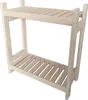 A simple wooden two-tier shelf unit, made of light-colored wood with a slatted design on both shelves and sides. Produktbild-Vorschau