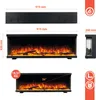 Collage of images showing dimensions and details of an electric fireplace. Anteprima dell’immagine prodotto