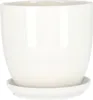 A white ceramic plant pot with a matching saucer, isolated on a white background. Produktbild-Vorschau