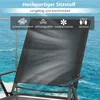 A close-up of a black reclining chair with a mesh seat, set against a backdrop of blue water and a railing. Náhled obrázku produktu