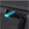 A close-up view of the ports on the back of a black speaker, with a teal USB drive inserted into the USB port. Produktbild-Vorschau