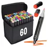 Alkoholmarker Marker Stifte Doppelseitig Set 60 Stück + Produktbild-Vorschau 1