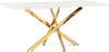 A rectangular dining table with a white marble-look top and a gold metal base. Anteprima dell’immagine prodotto