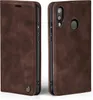 A brown flip cover phone case is shown from two angles against a white background. Produktbild-Vorschau