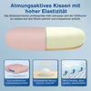 Marketing image showing a cushion with descriptive text and feature callouts. Voir les images du produit