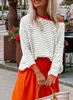 ASKSA Damen Gestreift Pullover Rundhals Langarm Casual Produktbild-Vorschau 4