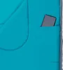 A close-up view of a turquoise sleeping bag with a gray edge, showing a pocket with a smartphone inside. Náhľad obrázku produktu