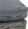 A close-up of a gray cushion with a zipper, resting on a gray rattan surface. Produktbild-Vorschau