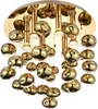 A close-up view of a modern chandelier with multiple gold-colored, bulbous glass elements hanging from a circular chrome base. Podgląd zdjęcia produktu