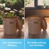 A split image showing a brown bucket used for planting flowers on the left and for storing pet food on the right. Podgląd zdjęcia produktu