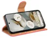 A red flip case for a smartphone is shown open, displaying the phone's screen with widgets. Produktbild-Vorschau
