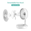An exploded view of a white portable fan, showing its detachable components and a fully assembled fan on a stand. Náhľad obrázku produktu