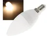 A close-up of an LED candle lamp with its base and screw fitting visible. An inset image shows the lamp illuminated. Anteprima dell’immagine prodotto