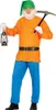 A person wearing a dwarf costume, holding a lantern and a pickaxe. Produktbild-Vorschau