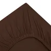 A close-up view of a brown fitted sheet, showing the elasticized edge and fabric texture. Produktbild-Vorschau