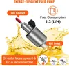 A diesel heater pump is shown with oil splashing around it, highlighting its features and fuel consumption. Náhled obrázku produktu