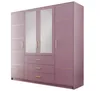 A purple wardrobe with mirrored doors and gold accents, presented against a white background. Produktbild-Vorschau