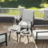 Outdoor patio furniture set with chairs and tables on a wooden deck. Anteprima dell’immagine prodotto