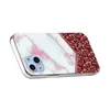 A close-up, angled view of a smartphone case with a marble pattern and glitter accents. Produktbild-Vorschau