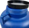 A close-up view of the top of a blue plastic water container with a black lid. Produktbild-Vorschau