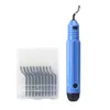 A blue deburring tool with a set of blades in a clear plastic case, presented on a white background. Produktbild-Vorschau