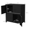 A black metal cabinet with four doors, shown with dimensions indicated by text and lines. Náhled obrázku produktu