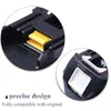 Close-up views of a black battery pack with yellow and white plastic components, accompanied by marketing text. Produktbild-Vorschau