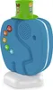 A blue elephant-shaped Bluetooth speaker for children, with a green hat on top featuring two cartoon figures. It is placed on a white base. Produktbild-Vorschau