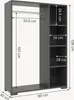 A 3D rendering of a gray wardrobe with dimensions indicated by lines and text. Náhled obrázku produktu