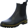 A black Chelsea boot with yellow stitching and branding on the sole. Produktbild-Vorschau