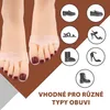 A marketing image showing gel foot arch cushions and various types of footwear. Náhled obrázku produktu