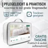 A product image showcasing a duvet in its packaging, with promotional text and icons highlighting its features. Produktbild-Vorschau