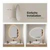 A collage showing a mirror installation guide and two examples of the mirror installed in a bathroom setting. Náhľad obrázku produktu