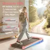 A woman is walking on a pink treadmill indoors, with a scenic outdoor road visible in the background. Produktbild-Vorschau