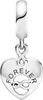 A silver heart-shaped charm with an infinity symbol and the word "FOREVER" engraved on it, hanging from a bail. Podgląd zdjęcia produktu