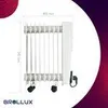 A white oil-filled radiator with dimensions indicated, placed on a white background with a gradient overlay on the right. Produktbild-Vorschau
