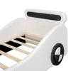 Close-up view of the headboard and side of a white car-shaped children's bed. Produktbild-Vorschau