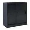 A dark gray metal filing cabinet with sliding doors. Podgląd zdjęcia produktu