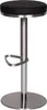 A modern bar stool with a black seat and a silver metal base and stem. Podgląd zdjęcia produktu