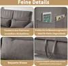 Collage of four close-up images highlighting features of a gray sofa. Produktbild-Vorschau